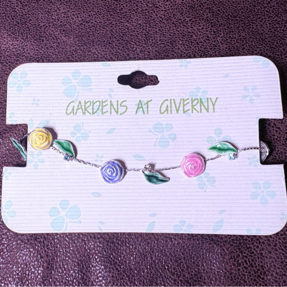 Gardens at Giverny Silver Floral Bracelet - Pink, Yellow, Purple